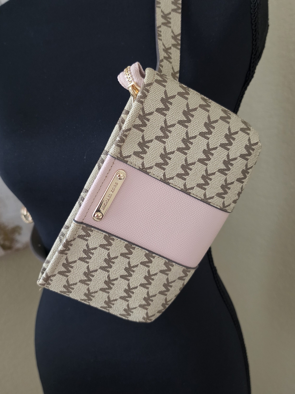 Michael Kors Beige and Pink Patterned Crossbody Bag Or Fanny Pack.